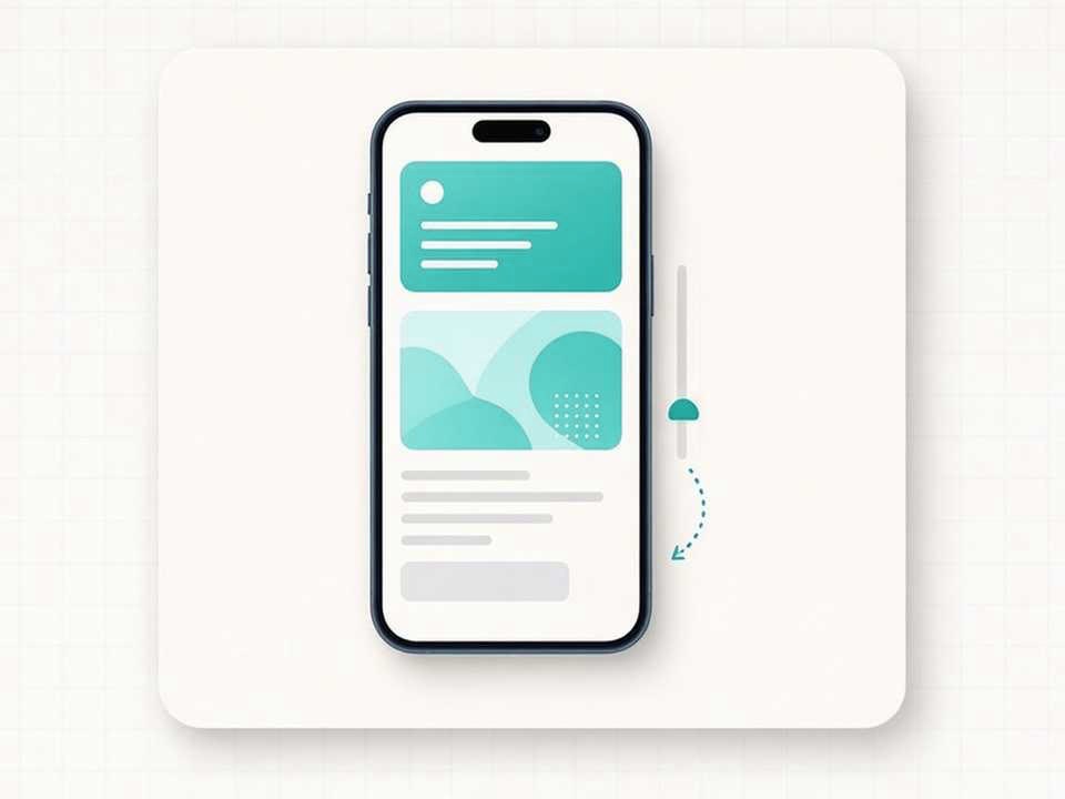 Illustration of a phone scrolling through a website with a booking button